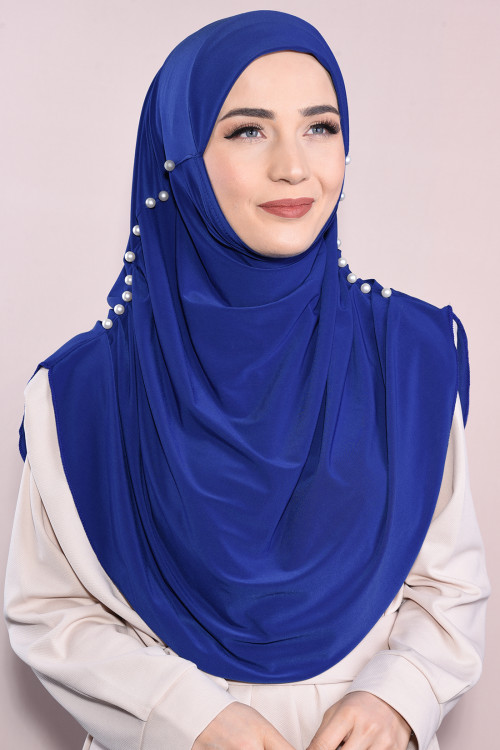 İncili Tesettür Hijab Saks Mavisi