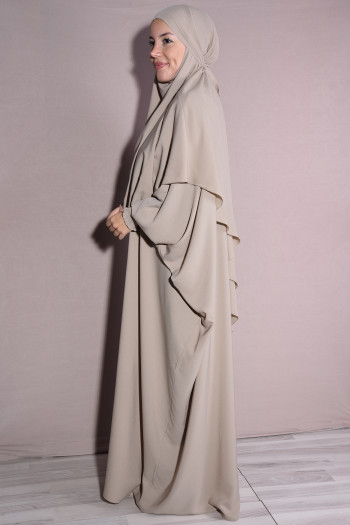 Medine İpeği Şal Ve Elbise Takım Bej