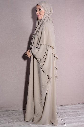Medine İpeği Şal Ve Elbise Takım Bej
