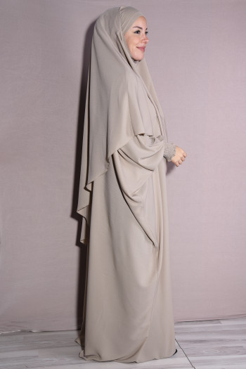 Medine İpeği Şal Ve Elbise Takım Bej