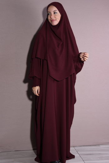 Medine İpeği Şal Ve Elbise Takım Bordo