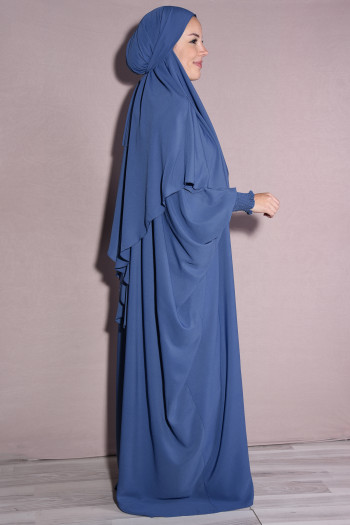Medine İpeği Şal ve Elbise Takım İndigo