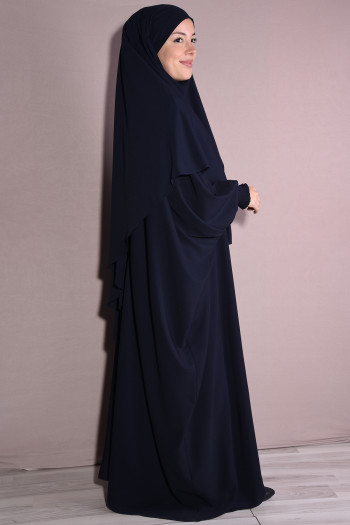 Medine İpeği Şal Ve Elbise Takım Lacivert