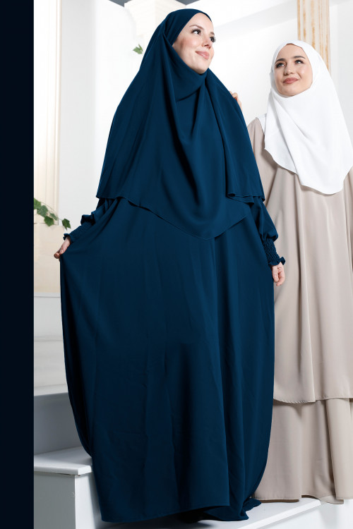Medine İpeği Sufle ve Elbise Takım Petrol Mavisi