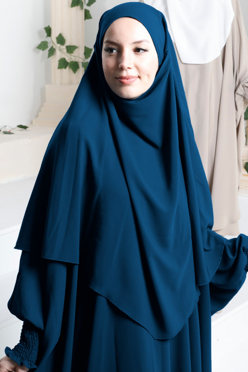 Medine İpeği Sufle ve Elbise Takım Petrol Mavisi