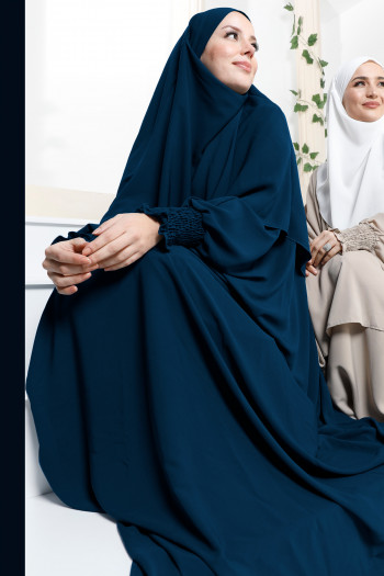 Medine İpeği Sufle ve Elbise Takım Petrol Mavisi