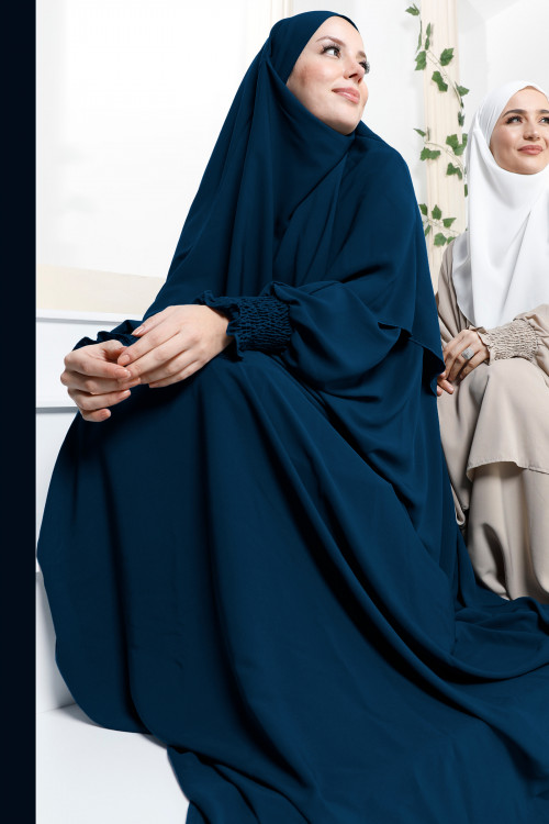 Medine İpeği Sufle ve Elbise Takım Petrol Mavisi