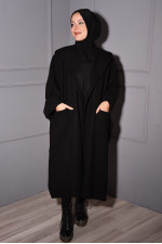 Kaşe Cepli Panço Kaban Siyah