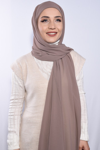 Şifon Boyunluklu Şal Açık Vizon 