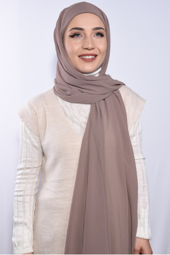 Şifon Boyunluklu Şal Açık Vizon 