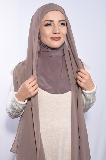 Şifon Boyunluklu Şal Açık Vizon 