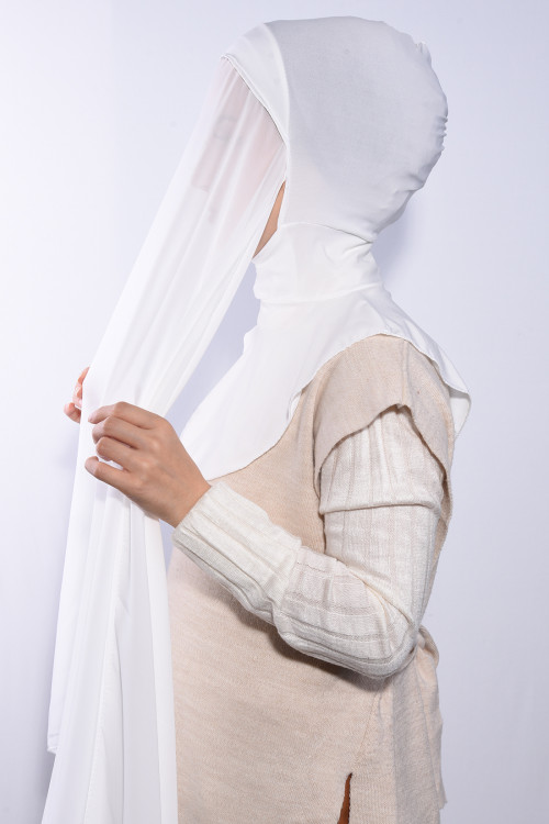 Şifon Boyunluklu Şal Ekru 