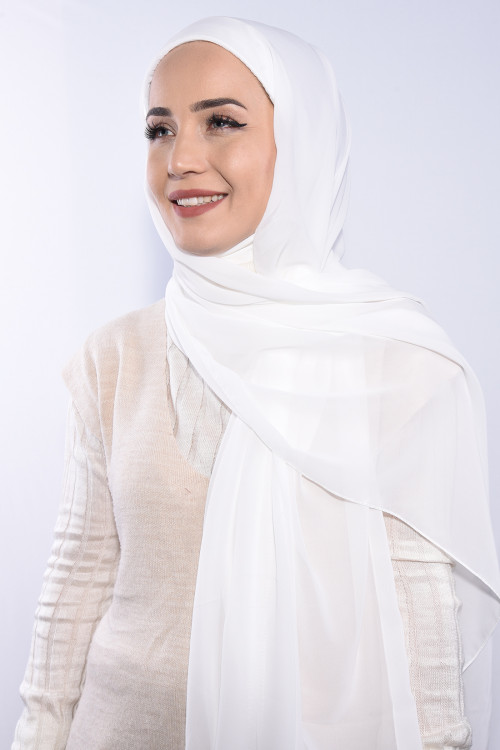 Şifon Boyunluklu Şal Ekru 