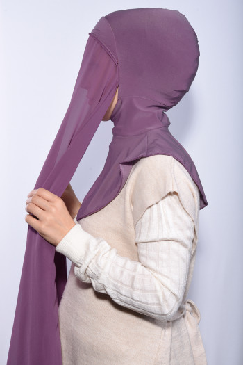 Şifon Boyunluklu Şal Koyu Gül Kurusu 