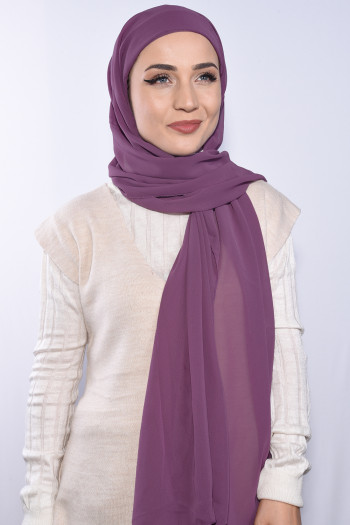 Şifon Boyunluklu Şal Koyu Gül Kurusu 