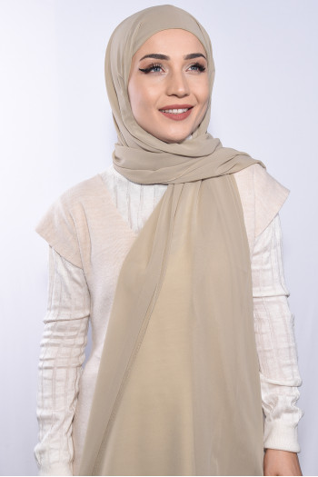Şifon Boyunluklu Şal Krem 