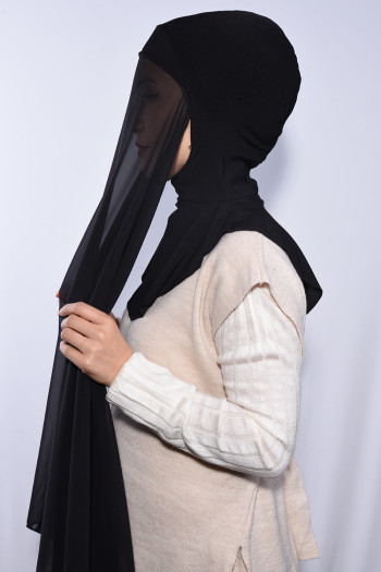 Şifon Boyunluklu Şal Siyah 