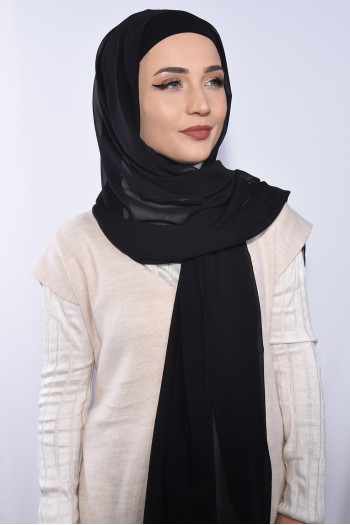Şifon Boyunluklu Şal Siyah 