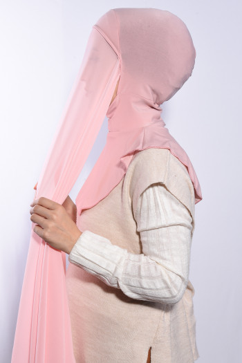 Şifon Boyunluklu Şal Somon 