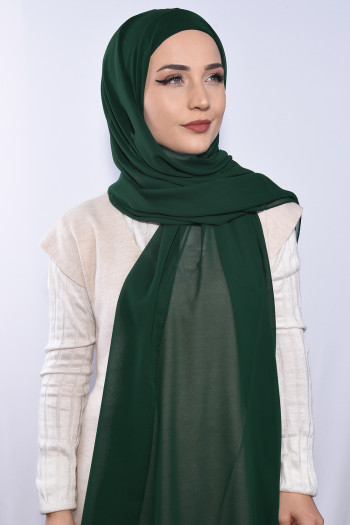 Şifon Boyunluklu Şal Zümrüt Yeşili 