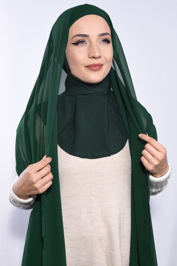 Şifon Boyunluklu Şal Zümrüt Yeşili 