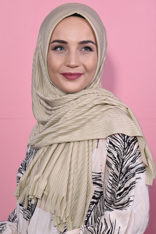 Pliseli Hijab Şal Bej 