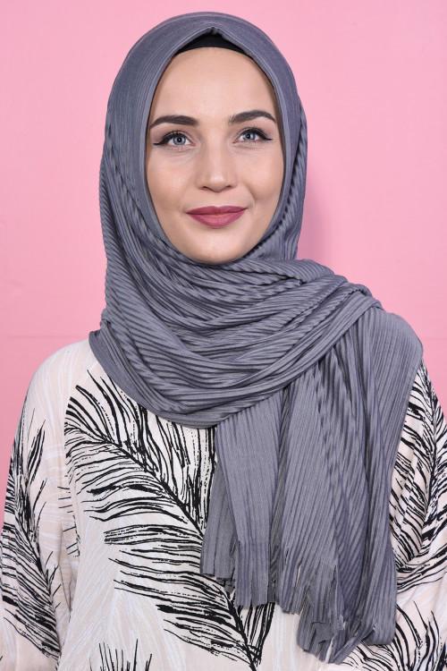 Pliseli Hijab Şal Gri 