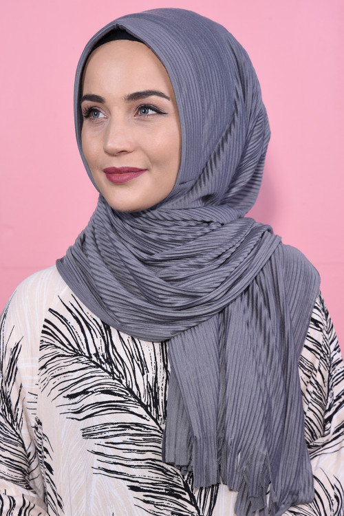 Pliseli Hijab Şal Gri 