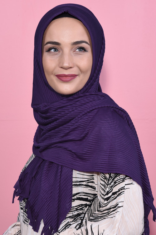 Pliseli Hijab Şal Mor 