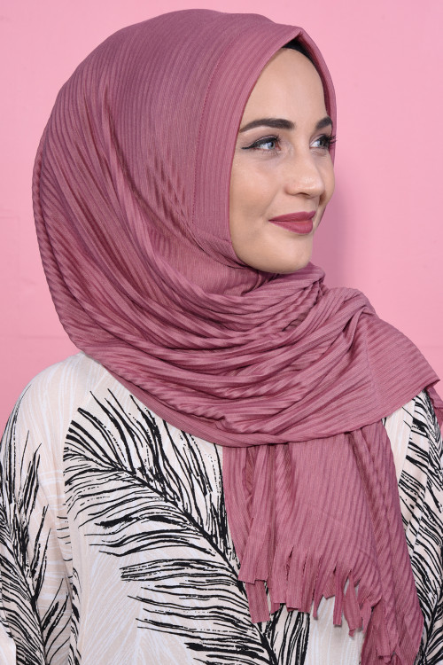 Pliseli Hijab Şal Rose