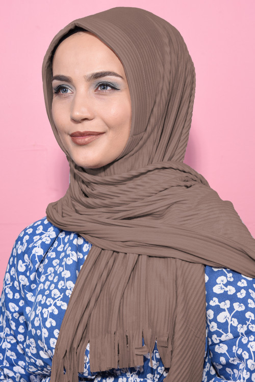Pliseli Hijab Şal Vizon 