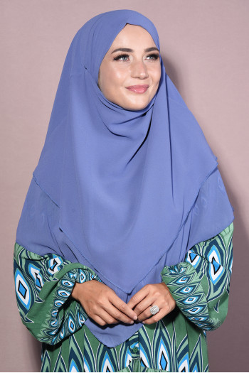 Şifon Sufle Khimar Orta Boy Kot Mavisi