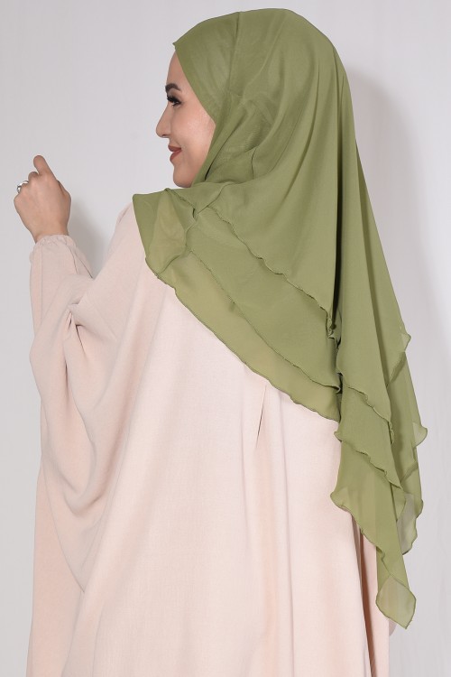 Tesettür Şifon Sufle Khimar Orta Boy Limoni