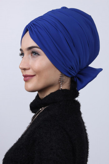 Dolgulu Fiyonklu Bone Saks Mavisi