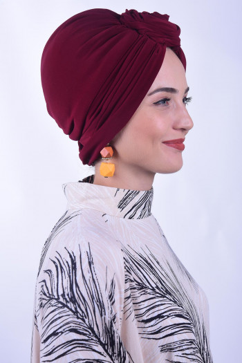 Dolgulu Güllü Düğüm Bone Bordo 