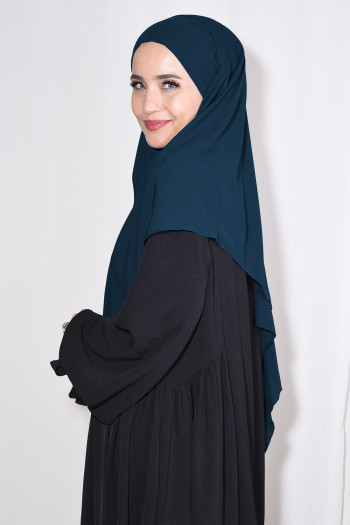 Orta Boy Sufle Khimar Medine İpeği Petrol Mavisi