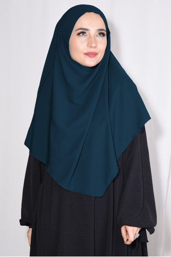 Orta Boy Sufle Khimar Medine İpeği Petrol Mavisi