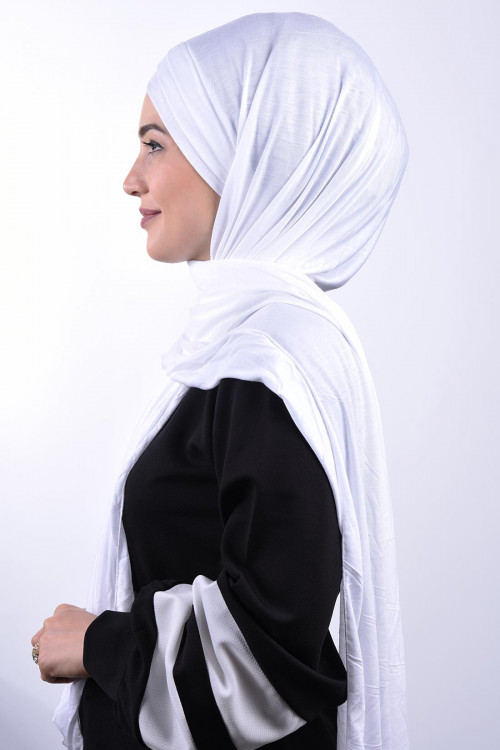 Penye 3 Bantlı Şal Beyaz