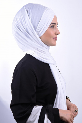 Penye 3 Bantlı Şal Beyaz