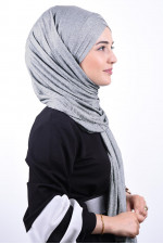 Penye 3 Bantlı Hazır Tesettür Şal Gri Melanj