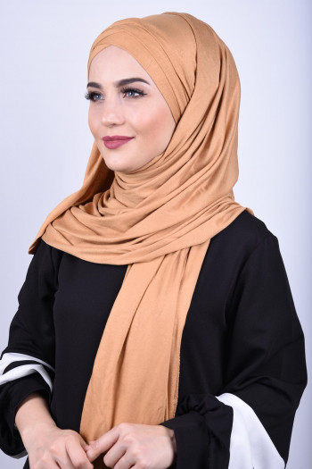 Penye 3 Bantlı Şal Karamel