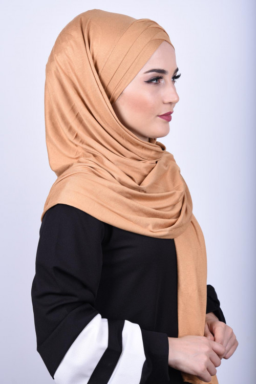 Penye 3 Bantlı Şal Karamel