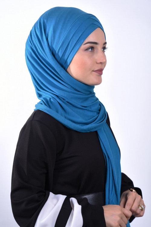 Penye 3 Bantlı Şal Petrol Mavisi