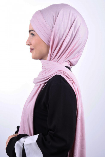 Penye 3 Bantlı Şal Pudra Pembesi 