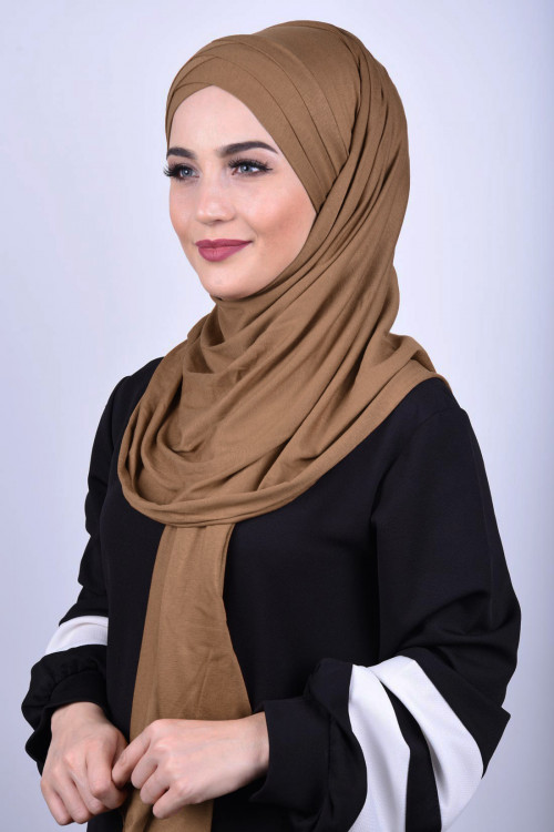 Penye 3 Bantlı Tesettür Şal Taba