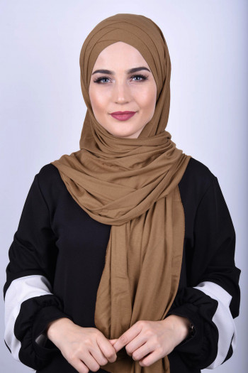 Penye 3 Bantlı Tesettür Şal Taba