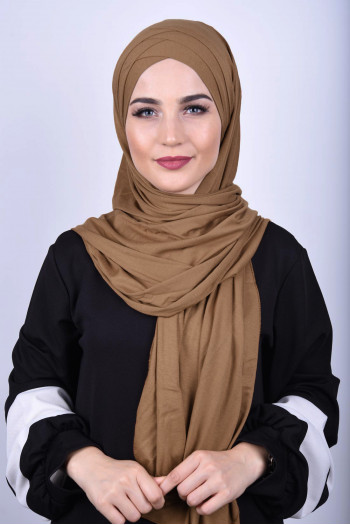 Penye 3 Bantlı Tesettür Şal Taba