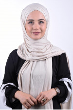 Penye 3 Bantlı Tesettür Bağlamalı Şal Bej