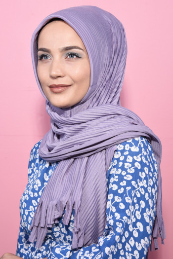 Pliseli Hijab Şal Lila