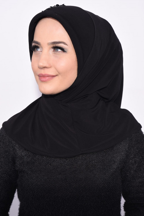 Pratik Pullu Hijab Siyah